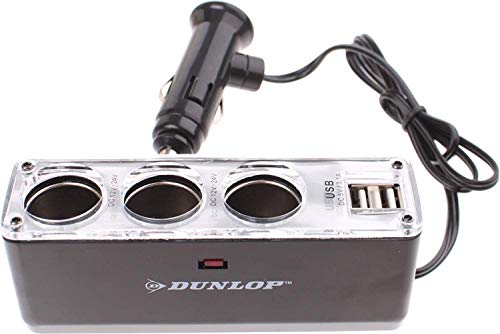 Dunlop Cargador de Coche - 2 USB Adaptador + 3 Sockets Encendedor de Cigarrillos Splitter - 12/24V para iPhone GPS & Dash CAM et más