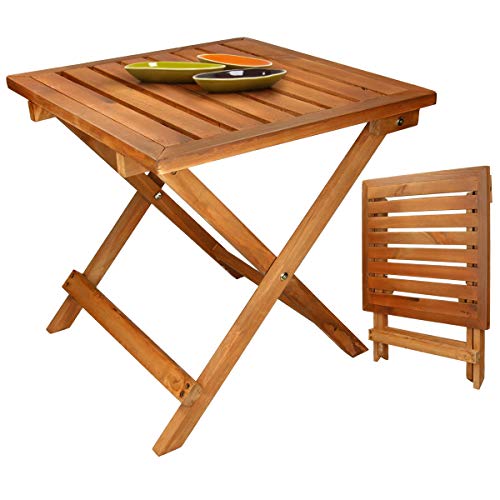 ECD Germany Mesa Auxiliar de Jardín Madera de Pino 46 x 46 x 46 cm Mesita de Picnic Exteriores Plegable Tabla de Centro para Terraza Balcón Tablero Plegable Fácil de Transportar Forma Cuadrada Patio