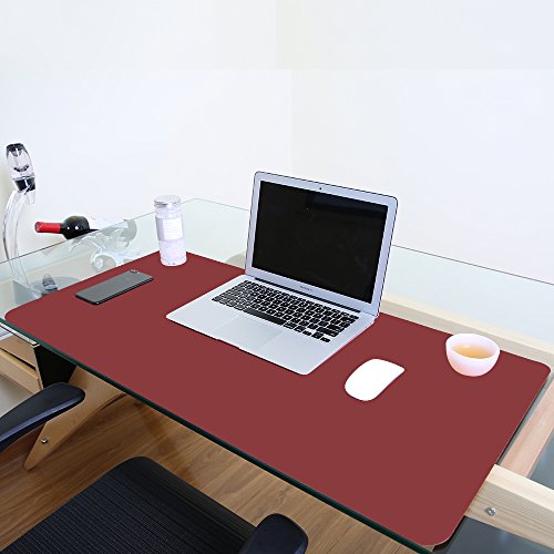 ele ELEOPTION Alfombrilla de ratón de piel, multifuncional, resistente al agua, escritorio de oficina, doble cara ultra delgada almohadilla (Rojo/Amarillo, 90x45cm)