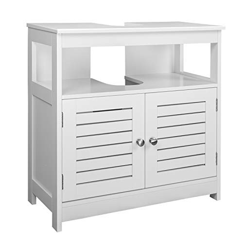 eSituro Mueble Bajo Lavabo Armario de Suelo para Baño Mueble de Baño Organizador 2 Puertas, MDF Blanco 60x30x60cm SBP0023 eSituro Mueble Bajo Lavabo Armario de Suelo para Baño Mueble de Baño Organizador 2 Puertas, MDF Blanco 60x30x60cm SBP0023