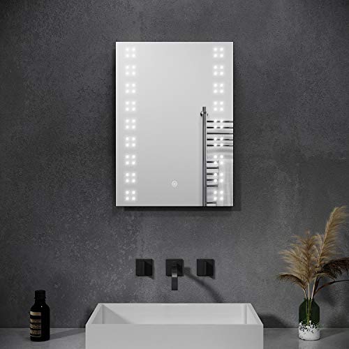 Espejo de cuarto de baño con iluminación LED de bajo consumo, blanco frío IP44 [Clase energética A +] 100 x 70 cm antivaho, Almeria, 500*700mm