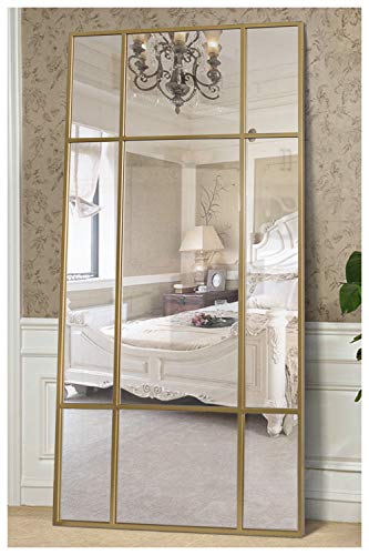 Espejo de Cuerpo Entero Rectangular Dorado [220 x 110 x 3cm] | Diseño danés | Espejo Grande y Largo de pie | Vertical y Horizontal