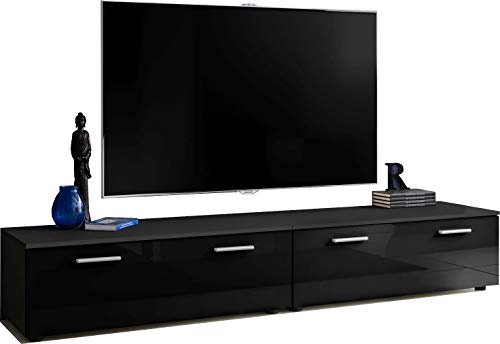 ExtremeFurniture T30-200 Mueble para TV, Carcasa en Negro Mate/Frente en Negro Alto Brillo