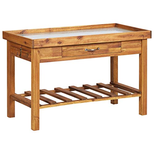 FAMIROSA Mesa de Cultivo de jardín Madera Maciza Acacia Tablero de Zinc FAMIROSA Mesa de Cultivo de jardín Madera Maciza Acacia Tablero de Zinc