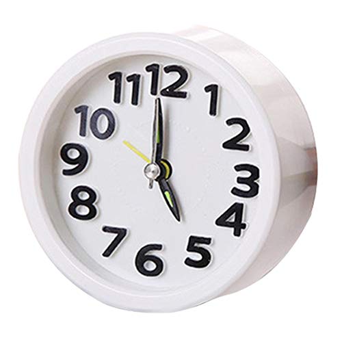 Fdit Reloj despertador mini simple elegante de plástico mesa redonda silenciosa mesita de noche para estudiantes, para decoración de mesa del hogar (redondo blanco)