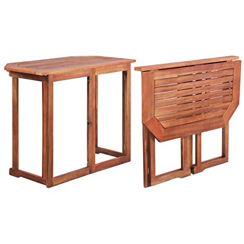 Festnight Jardin Exterior Mesa de Balcón Plegable de Esquina Madera de Acacia Maciza Marrón 90 x 50 x 75 cm