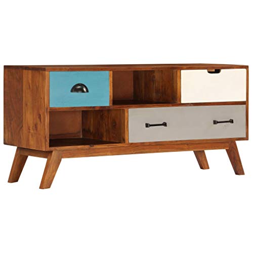 Festnight Mueble Mesa para TV con 3 Cajones,Armario Auxiliar, Aparador,Madera Maciza Acacia,110x35x50 cm