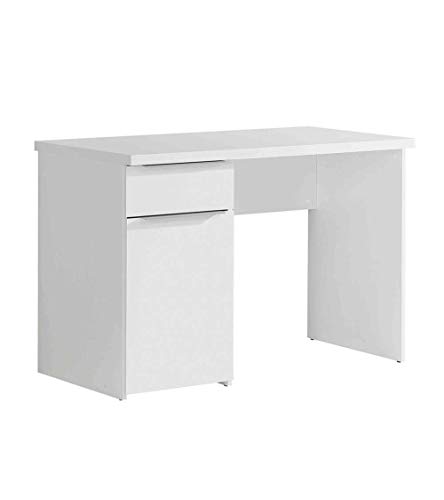 Forte Mesa de Escritorio, Modelo White, Mesa de Ordenador con Amplio Espacio de almacenaje y un Cajon 110cm X 60 cm X 77cm (Blanco) Forte Mesa de Escritorio, Modelo White, Mesa de Ordenador con Amplio Espacio de almacenaje y un Cajon 110cm X 60 cm X 77cm (Blanco)