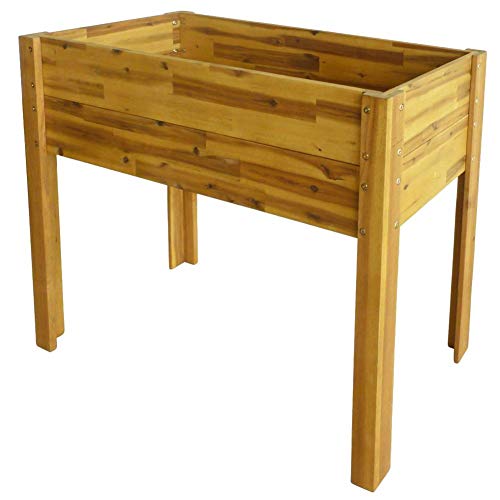 FTVOGUE- Arriate Alto Jardín de Madera, Jardineras Grande Rectangular Exterior con Patas, Mesa Cultivo de Plantas, 100 x 40 x 84 cm