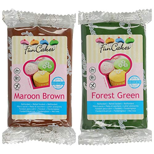 Funcakes - 2 X Paquetes de Fondant / Pasta de azucar de 250g (Marrón y Verde bosque)