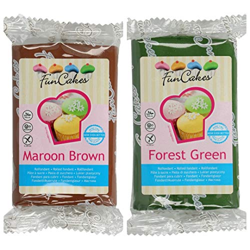 Funcakes - 2 X Paquetes de Fondant / Pasta de azucar de 250g (Marrón y Verde bosque) Funcakes - 2 X Paquetes de Fondant / Pasta de azucar de 250g (Marrón y Verde bosque)