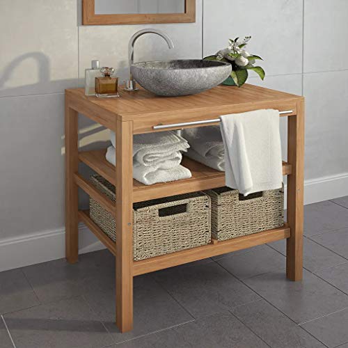 GOTOTOP Armario de Suelo para Baño con 2 Cestas, Mueble de Madera Maciza para Debajo del Lavabo con Barra para Colgar Toallas, 74 x 45 x 75 cm GOTOTOP Armario de Suelo para Baño con 2 Cestas, Mueble de Madera Maciza para Debajo del Lavabo con Barra para Colgar Toallas, 74 x 45 x 75 cm