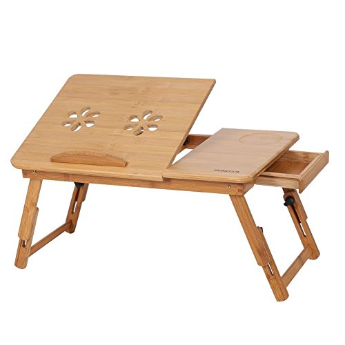 GoToTop - Mesa para PC, escritorio para cama, bandeja para PC, mesita para notebook/laptop, de bambú, portátil, plegable, 30 x 50 x 20 cm