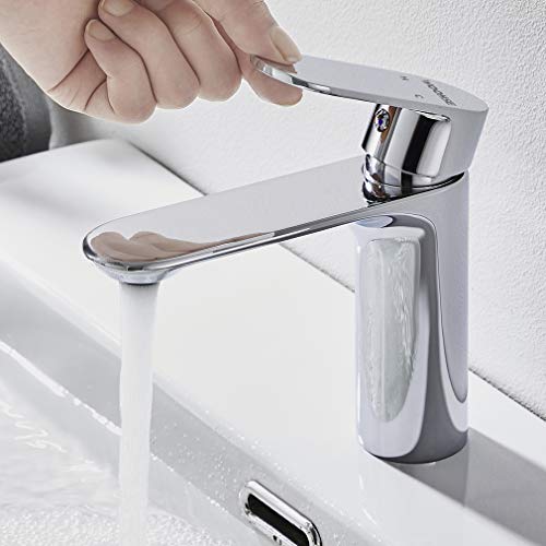 Grifo de Lavabo Clásico, WOOHSE Mezclador Fregadero Monomando Grifo de Cuenca Grifería Baño Cromado Agua Fría y Caliente, Válvula de Cerámica, Aireador ABS Desmontable