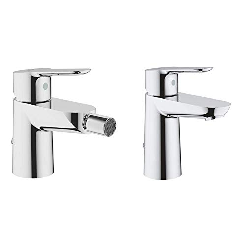 Grohe 23332000 23332000-Bau Edge Grifo de bidé con cadenilla + BauEdge Grifo de lavabo monomando para instalación en un solo agujero, altura estándar, con sistema de ahorro de agua