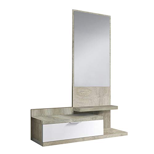 Habitdesign Recibidor con Cajon y Espejo, Mueble de Entrada, Modelo Dahlia, Color Blanco Artik y Roble Alaska, Medidas: 81 cm (Largo) x 116 cm (Alto) x 29 cm (Fondo) Habitdesign Recibidor con Cajon y Espejo, Mueble de Entrada, Modelo Dahlia, Color Blanco Artik y Roble Alaska, Medidas: 81 cm (Largo) x 116 cm (Alto) x 29 cm (Fondo)