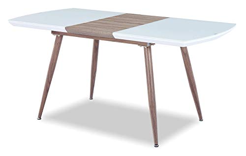 HABITMOBEL Mesa Comedir Extensible, Metal, Madera, Cristal,140~180 x 80 cms