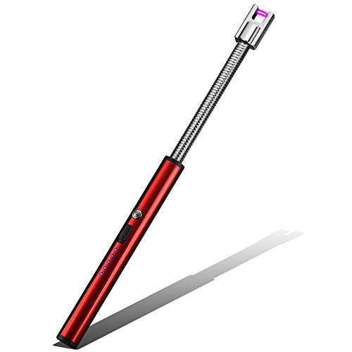 Haioo Encendedor Eléctrico Cocina de Plasma Recargable USB Resistente al Viento Mechero Eléctrico Portátil Cuello Largo Giro Flexible 360º Indicador LED de Batería Sin Llama (Rojo)