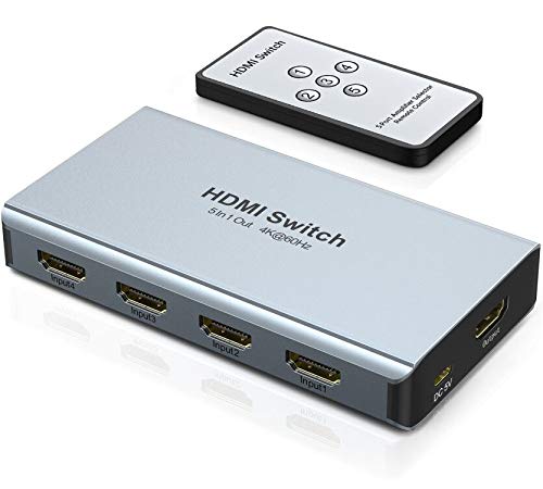 HDMI Switch 4k 60hz 5 en 1 out, Wenter Adaptador HDMI HDCP 2.2 Duplicador Conmutador con Control Remoto para PS4, PS3, PC, Xbox, Fire Stick