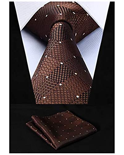 HISDERN Comprobar lazo de la boda Pa?uelo Hombres Corbata & Plaza de bolsillo Conjunto marr¨®n HISDERN Comprobar lazo de la boda Pa?uelo Hombres Corbata & Plaza de bolsillo Conjunto marr¨®n