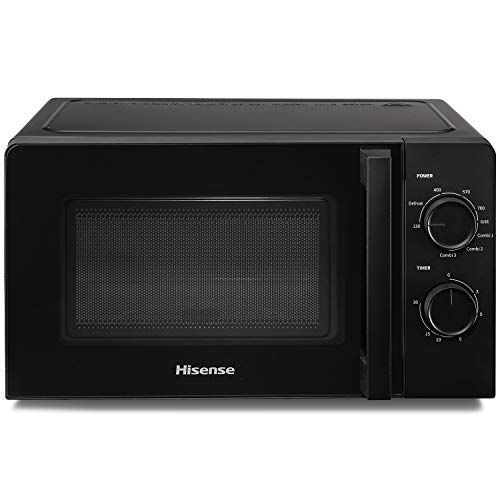 Hisense H20MOBS1HG - Microondas con Grill, Capacidad de 20l, 700 W de Potencia,900W Grill, 5 Niveles, Temporizador 30 Min, Modo Descongelar,Tirador, Acabado Negro