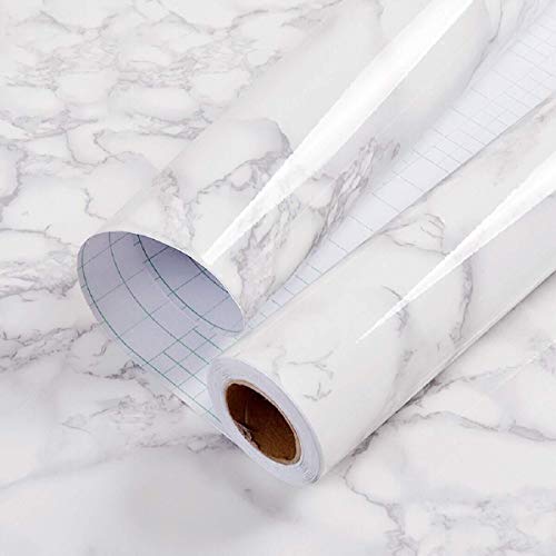 Hode Papel Adhesivo para Muebles Marmol Blanco Gris 60cmX2m Impermeable Pegatina Decorativo para Muebles Vinilo PVC AutoadhesivoArmario Papel Pintado Cocina Baño