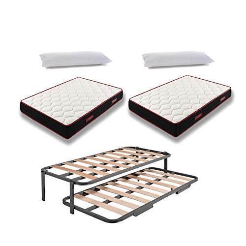 HOGAR24 Cama Nido con Patas + 2 Colchones Viscoelásticos Reversible Memory Fresh 3D + 2 Almohadas de Fibra, 90x190 cm HOGAR24 Cama Nido con Patas + 2 Colchones Viscoelásticos Reversible Memory Fresh 3D + 2 Almohadas de Fibra, 90x190 cm