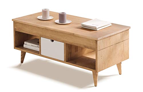 HOGAR24 ES Atelier-Mesa Centro Elevable Madera Maciza Natural, Cajón Deslizante Color Blanco. 100cm x 50cm x 47cm. HOGAR24 ES Atelier-Mesa Centro Elevable Madera Maciza Natural, Cajón Deslizante Color Blanco. 100cm x 50cm x 47cm.