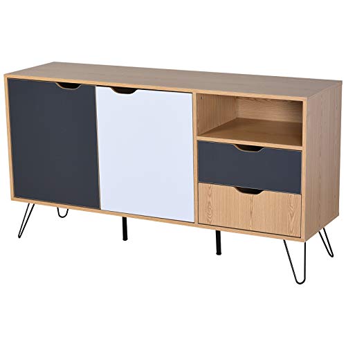 HOMCOM Aparador Auxiliar Gabinete para Almacenaje Espacio Amplio con 2 Cajones y Estante Abierto Tablero de Partículas Natural 140x39,5x75 cm Blanco Gris