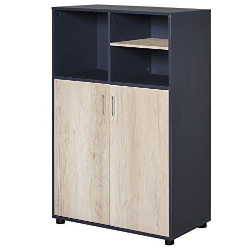 HOMCOM Armario de Almacenaje Estantería Librería Mueble Auxiliar con 3 Compartimentos y 2 Puertas para Salón Oficina Dormitorio 80x40x120 cm Azul y Madera HOMCOM Armario de Almacenaje Estantería Librería Mueble Auxiliar con 3 Compartimentos y 2 Puertas para Salón Oficina Dormitorio 80x40x120 cm Azul y Madera