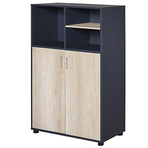 HOMCOM Armario de Almacenaje Estantería Librería Mueble Auxiliar con 3 Compartimentos y 2 Puertas para Salón Oficina Dormitorio 80x40x120 cm Azul y Madera