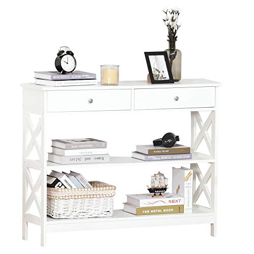 HOMCOM Mesa Consola de Entrada Recibidor con 2 Cajones y 2 Estantes Inferiores Mueble Moderno Base Elevada Antivuelco 100x30,5x80 cm Blanco