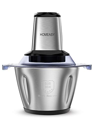 homeasy Picadora eléctrica de Alimentos 500W con Tazón de Acero Inoxidable y 4 Cuchillas Afiladas, Trituradora de Alimentos 2.5L para Carne Verduras Frutas y Nueces