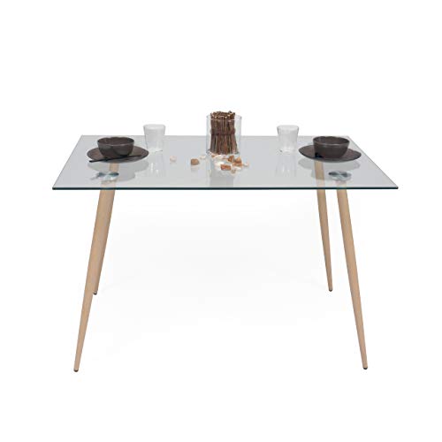 Homely - Mesa de Comedor-Cocina Cairo Antique Tapa de Cristal de 120x79,5 cm y Patas de Metal símil Madera Color Roble Homely - Mesa de Comedor-Cocina Cairo Antique Tapa de Cristal de 120x79,5 cm y Patas de Metal símil Madera Color Roble