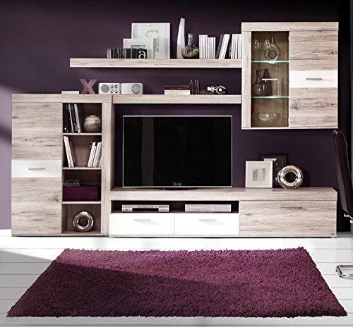 Homely - Mueble de salón Modular Moderno Trama Color Roble y Blanco Mate de 300 cm