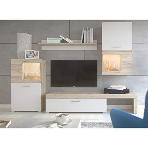 Homely Mueble de salón Modular SAONA Color Roble y Blanco de 215 cm