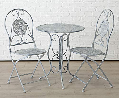 Homeshop - Conjunto de mesa de jardín en gris y blanco, aspecto desgastado Homeshop - Conjunto de mesa de jardín en gris y blanco, aspecto desgastado