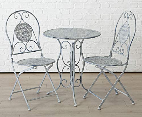 Homeshop - Conjunto de mesa de jardín en gris y blanco, aspecto desgastado