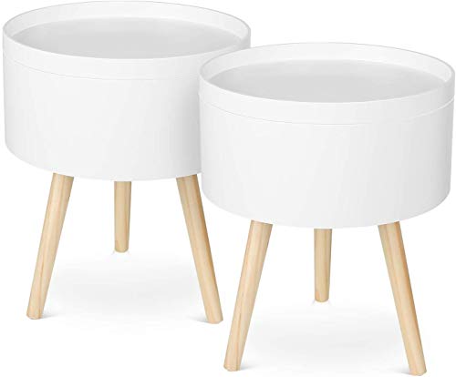 Homfa 2 Mesitas Auxiliar Redonda Mesas Centro Salón Mesas de Café con Bandeja Extraible y Espacio de Almacenaje para Dormitorio Oficina Madera Blanco 38x38x46cm Homfa 2 Mesitas Auxiliar Redonda Mesas Centro Salón Mesas de Café con Bandeja Extraible y Espacio de Almacenaje para Dormitorio Oficina Madera Blanco 38x38x46cm
