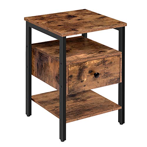 HOOBRO Mesa Auxiliar, Mesita de Noche con Cajones y Repisas, Mesa para Sofá de Estilo Industrial, para Sala de Estar o Dormitorio, Mesa de Madera, Fácil Montaje, Marrón Rústico EBF42BZ01 HOOBRO Mesa Auxiliar, Mesita de Noche con Cajones y Repisas, Mesa para Sofá de Estilo Industrial, para Sala de Estar o Dormitorio, Mesa de Madera, Fácil Montaje, Marrón Rústico EBF42BZ01