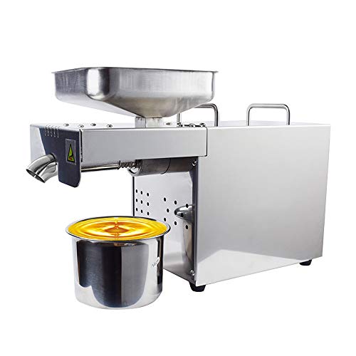 HUKOER Máquina de prensa de aceite 500W Extractor de aceite automático frío/caliente Expeller de aceite orgánico Comercial/Hogar Máquina de prensa de aceite de acero inoxidable
