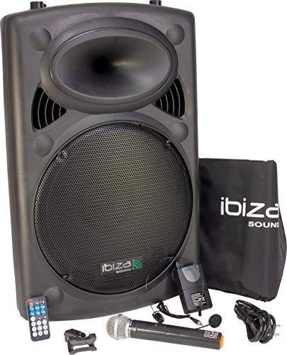 Ibiza Sound PORT15UHF-BT - Megafonía portátil, 15 pulgadas, color negro, 800W