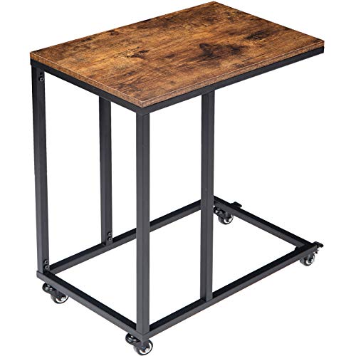 IBUYKE Mesa Auxiliar con Ruedas, 55x35x69 cm Mesa Lateral Industrial, Mesa de Noche Mesitas Auxiliares para Dormitorio, Mesa de salón, Marco de Metal TMJ009H