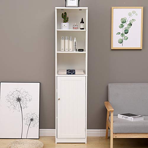 IKAYAA Armario Mueble Almacenaje Organizador Color Blanco 37 X 30 X 160cm para Baño Cocina Salón y Dormitorio Habitación, Mueble de Baño