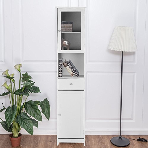 IKAYAA Librería Estantería de Almacenaje Mueble Armario de Almacenaje para Baño Medida：40 * 28 * 180 cm Color Blanco