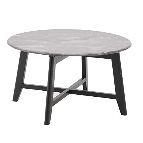 Inart - Mesa de café (madera de mármol, 80 x 80 x 45 cm), color negro y gris