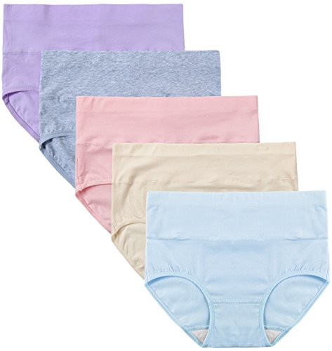 INNERSY Paquete de 5 de la cintura, vientre de control de color sólido calzoncillos ropa interior de algodón para las mujeres Large estilo 1