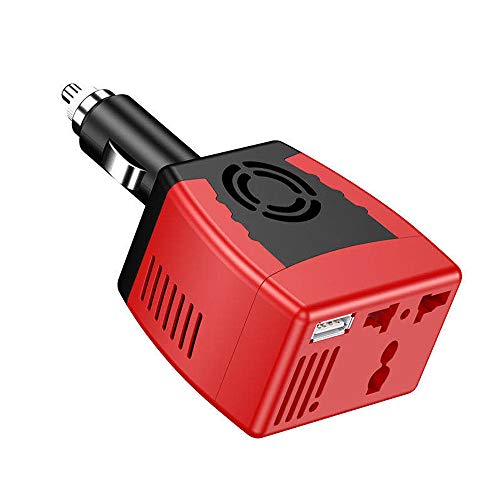 Inversor de Corriente 150W Picos 300W, DC 12V a AC 220V Transformadores de Corriente con Puerto de AC, Adaptador De Mechero Encendedor y Puertos de USB Convertidor para Coche Caravana Barco