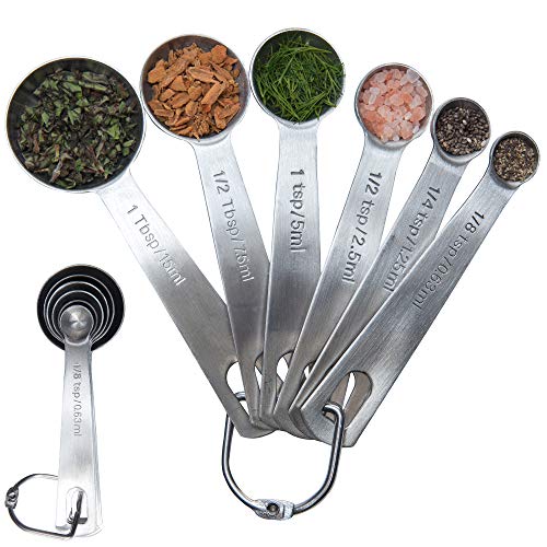 Juego de 6 Cucharas de Medicion -1/8 - 1/4 - 1/2 - 1 Tsp Cucharilla de Cafe, 1/2 Tbsp & 1 Tbsp Cucharas de Medición de Acero Inoxidable - Esenciales de Cocina Juego de 6 Cucharas de Medicion -1/8 - 1/4 - 1/2 - 1 Tsp Cucharilla de Cafe, 1/2 Tbsp & 1 Tbsp Cucharas de Medición de Acero Inoxidable - Esenciales de Cocina