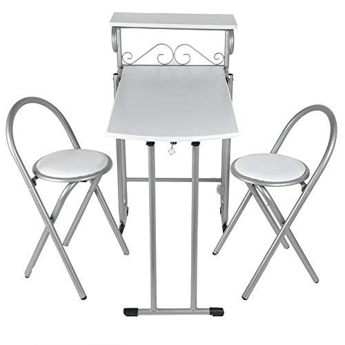 Juego de Mesa de Comedor con 2 Sillas, Msa de Comedor Plegable con Estante de Almacenamiento para la Habitación Bistro Comedor Dormitorio